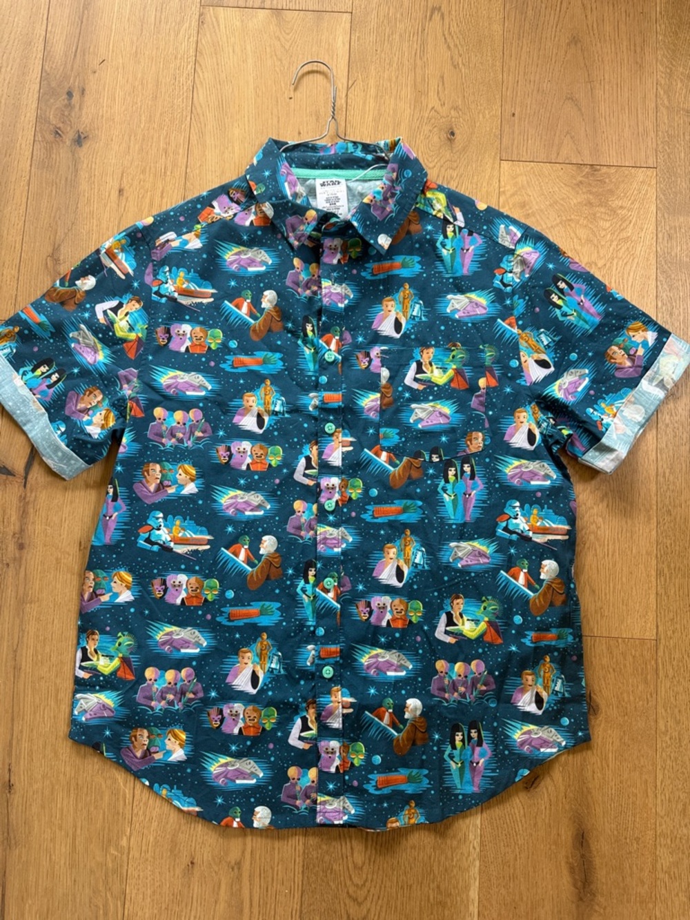 Star Wars Teal Navy Short-Sleeve Novelty Button-Up Shirt